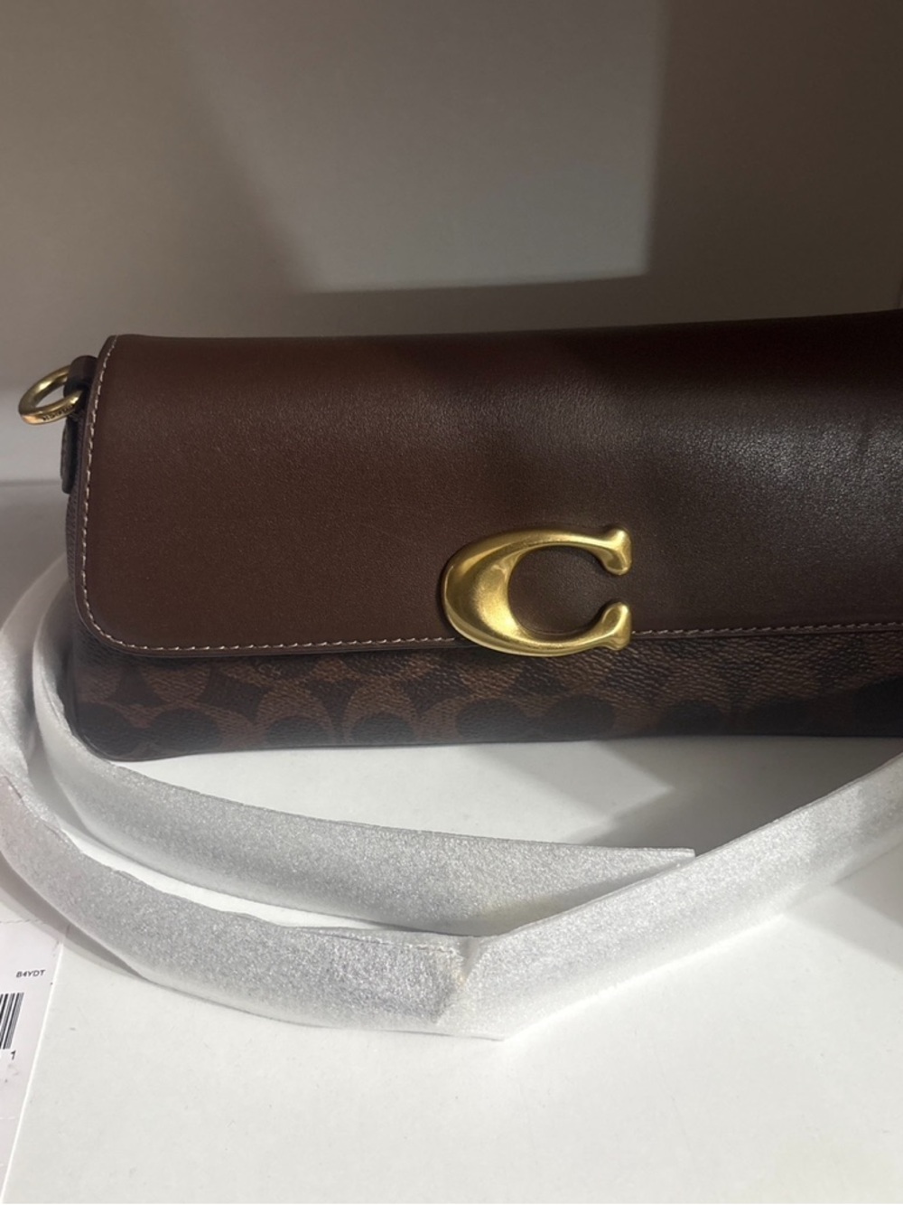 Coach Brown Signature Leather jet shoulder Canvas Bag with Gold 'C'